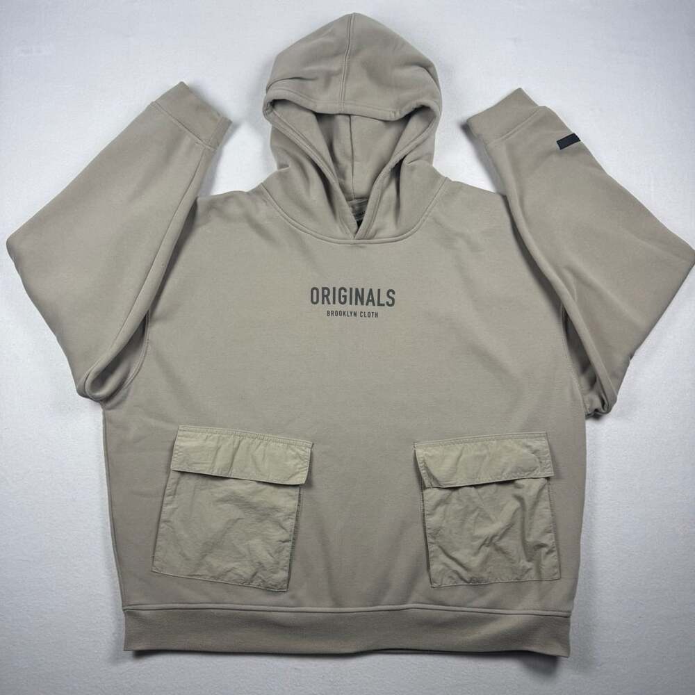 Brooklyn Cloth Originals Fleece Hoodie Size XL Khaki Double Cargo Pocket